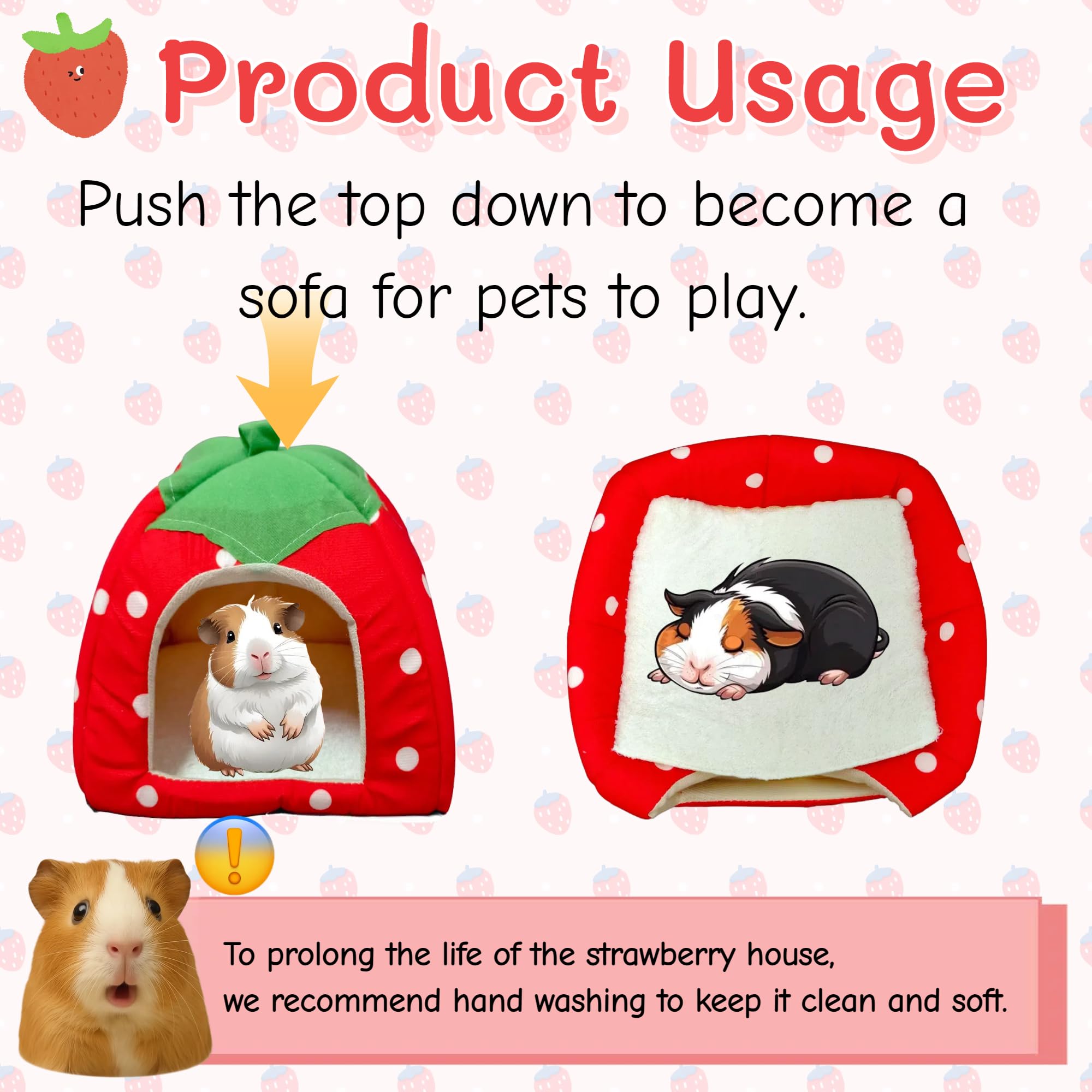Zuchini Guinea Pig Bed,Small Animal Winter Warm Nest,Hideout cave for Guinea Pig Ferret Hedgehog Chinchilla (Red) - Image 4