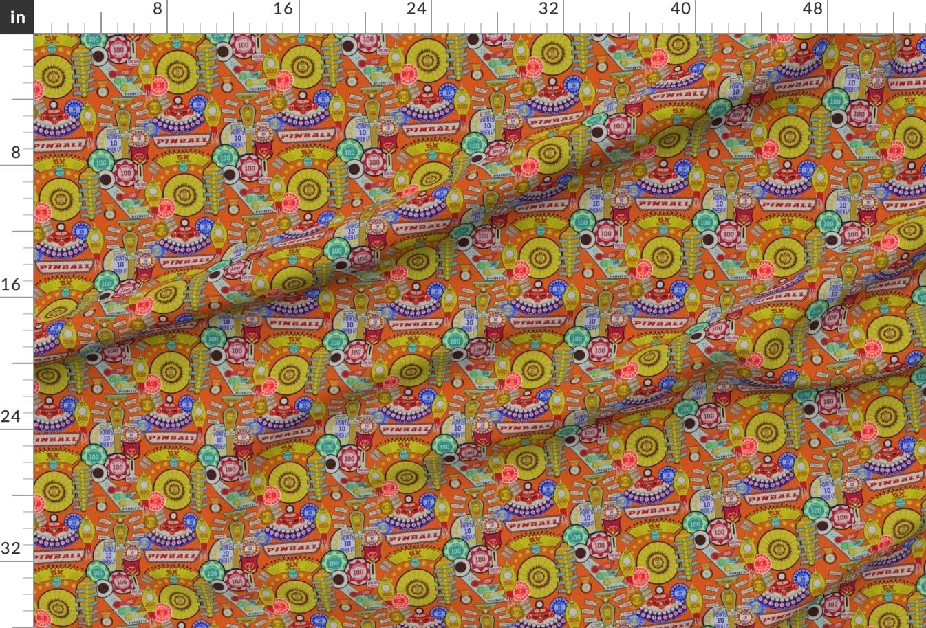 Spoonflower Fabric - Pinball Orange Small Retro Machine Vintage Game Printed on Upholstery Velvet Fabric Fat Quarter - Upholstery Home Decor Bottomweight Apparel