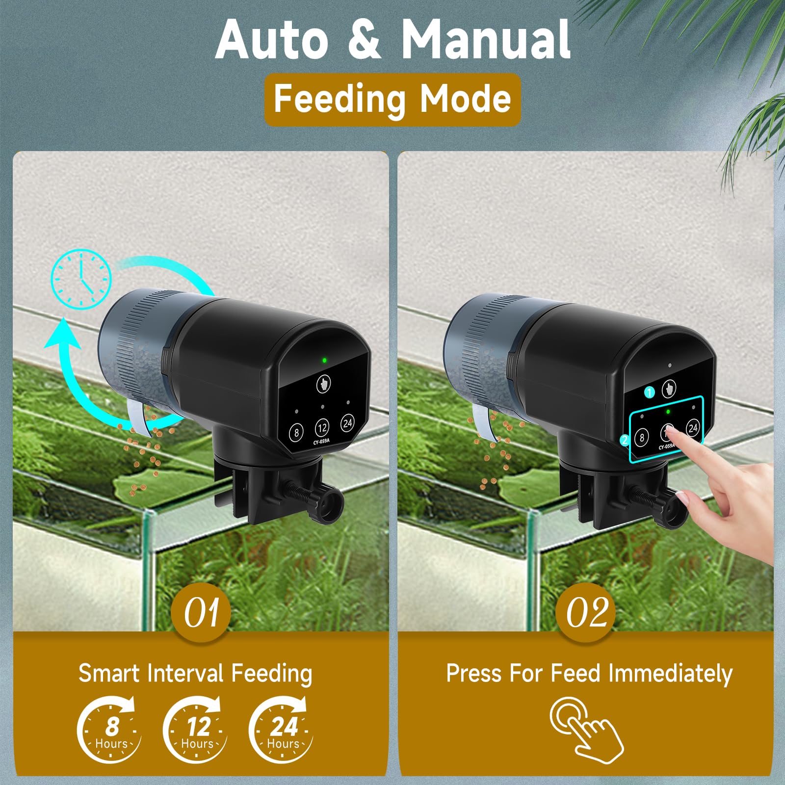 URAQT Automatico Distributore Cibo Pesci a Batteria, Mangiatoia Automatica Acquario, 200ML Mangiatoia Pesci, Con indicatore LED, con 2 batterie AAA e Anello per Alimentatore Pescis, Nero