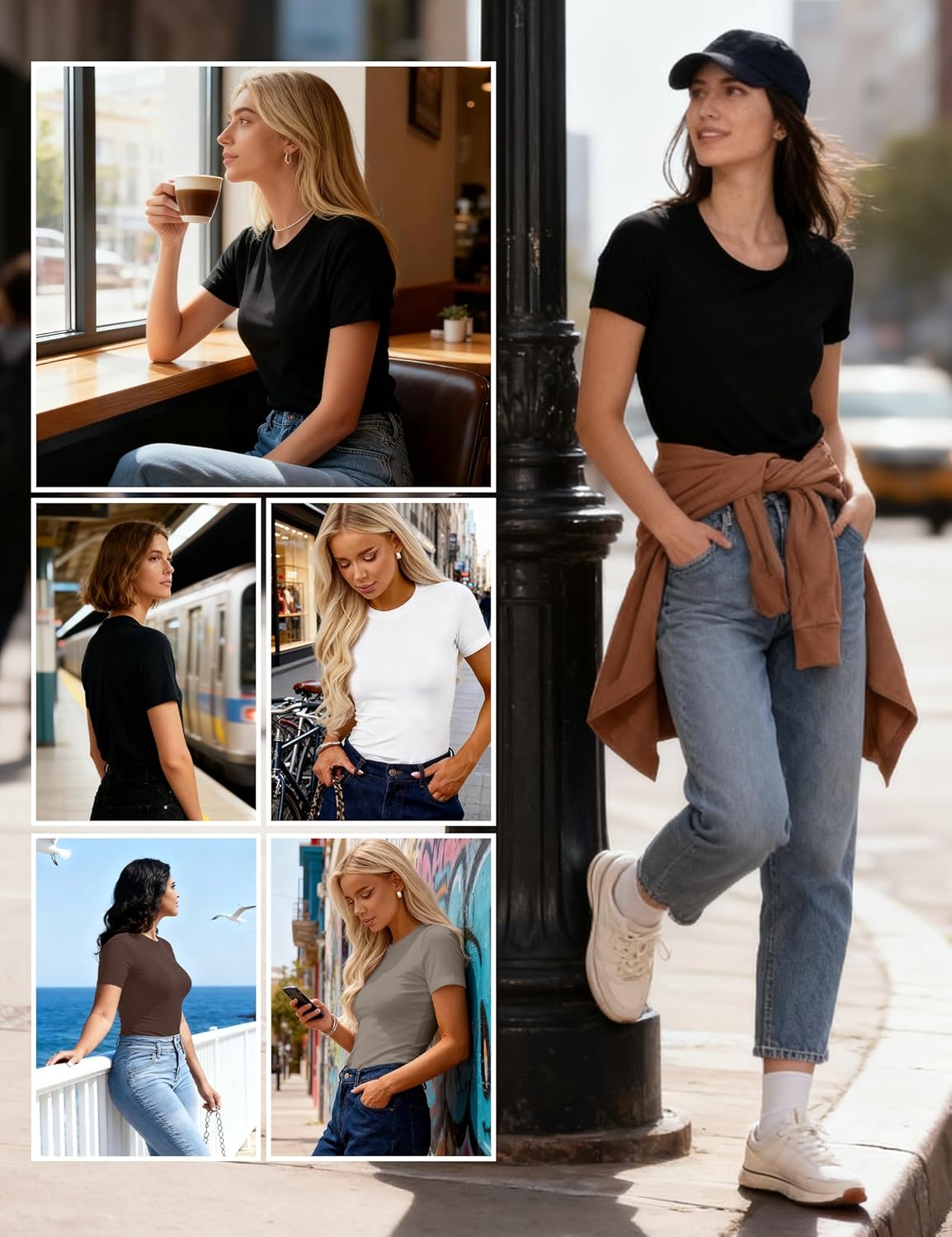 Dalavch 1/4 Pack Short Sleeve Bodysuit for Women Crew Neck Stretchy Casual Basic Fitted Body Suits T Shirt Tops - Image 6