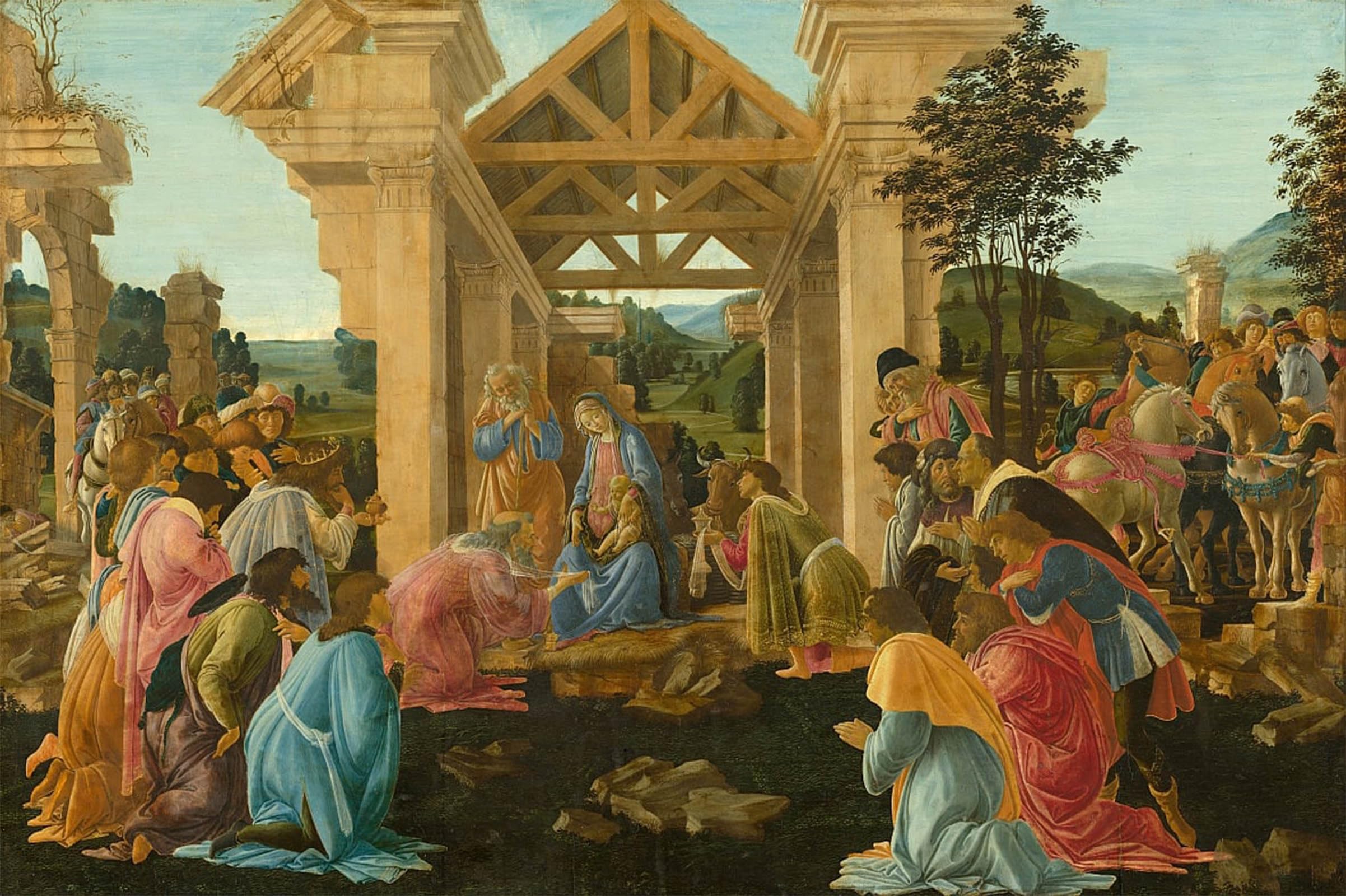 ARTXLXXBN Famous Print Painting Colorful Art Print The adoration of the magi by Sandro Botticelli Canvas Art Decorations for Home Decor 60x90cm