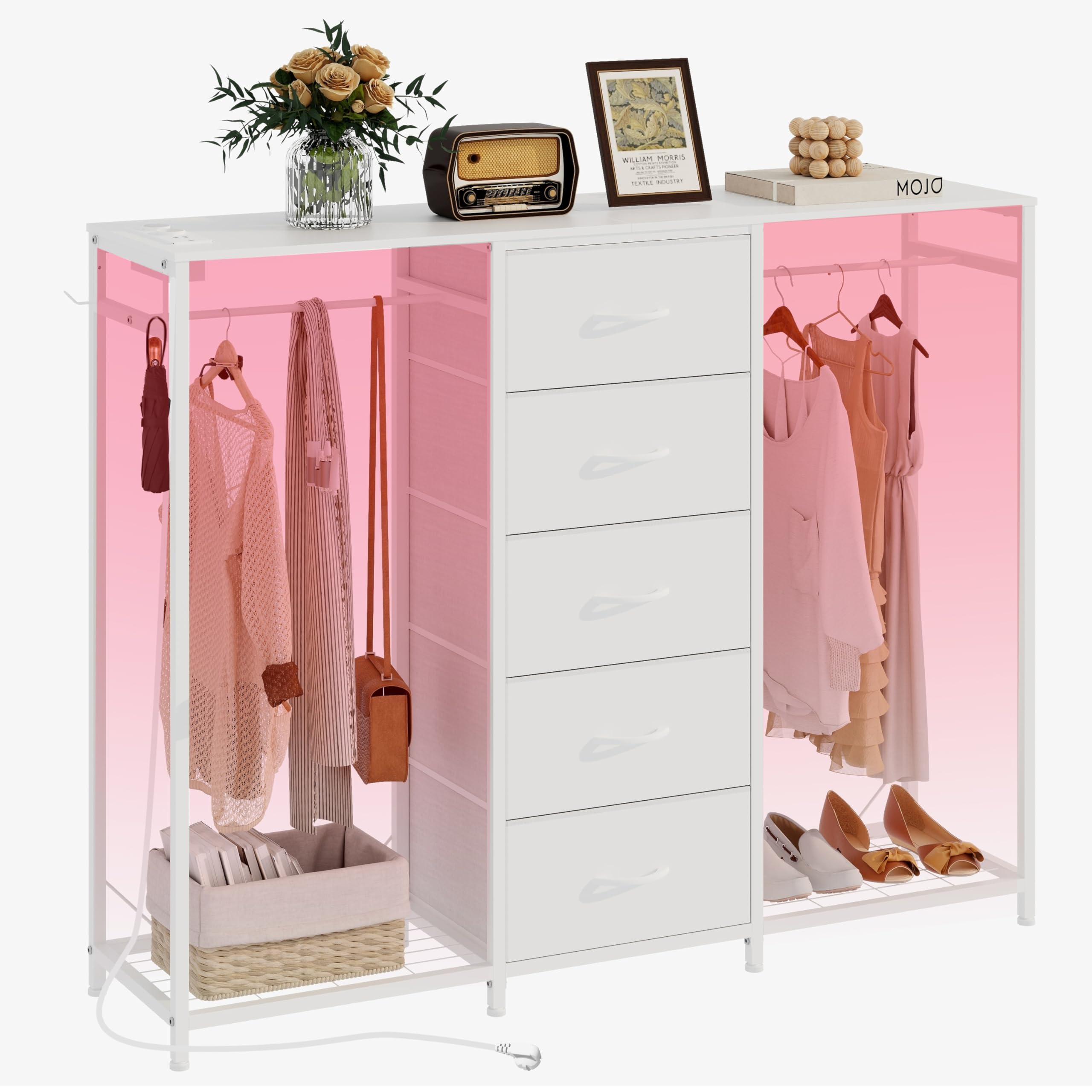 Portant à Vêtements à Double Mobile 135x54CM-2 Barres De Suspension Réglables/Etagère à 3