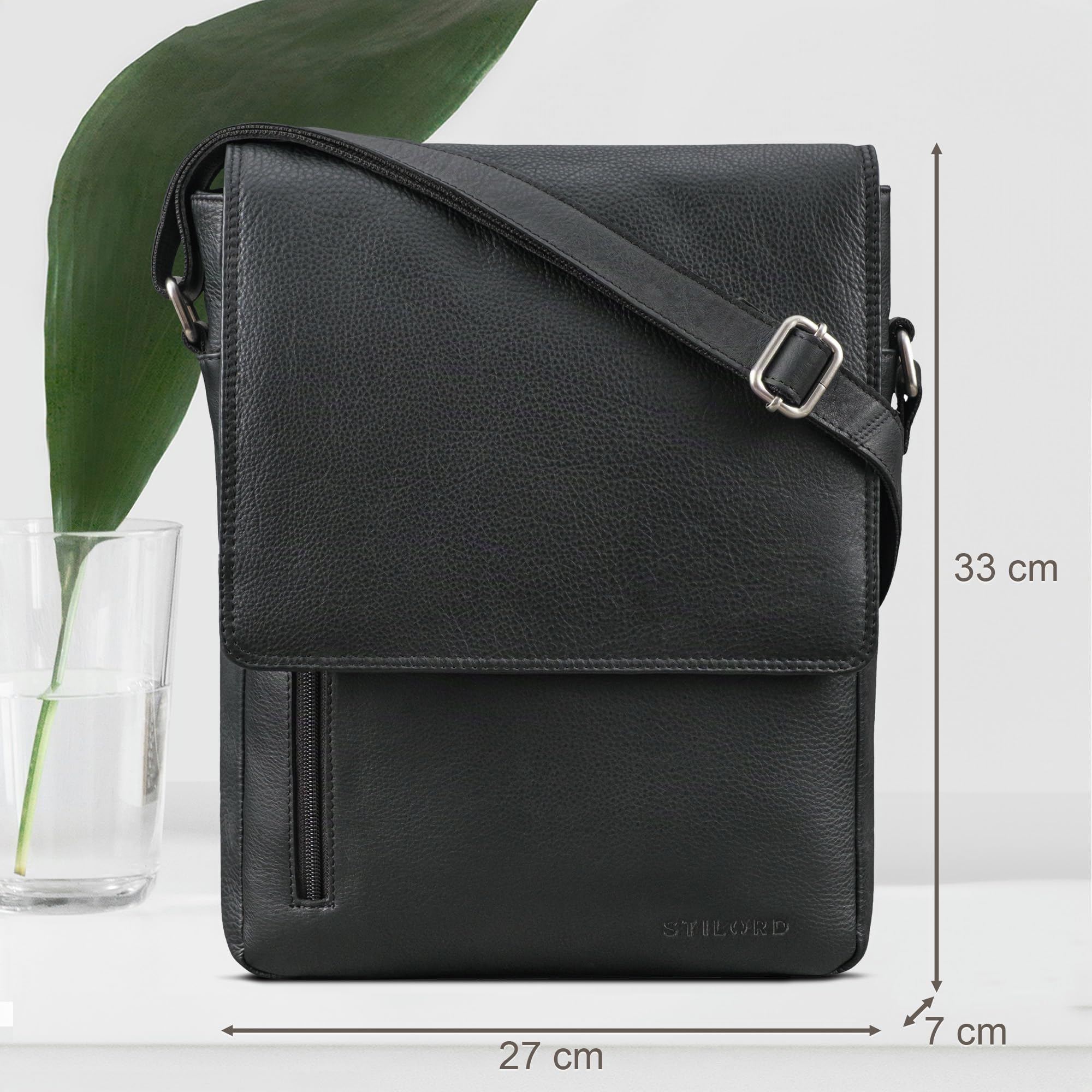 ROYALZ Herren Umhängetasche Leder Schultertasche Kansas Vintage Ledertasche 13-14 Zoll Laptop-Tasche Echtleder Mittel-groß DIN A4 Messenger Bag für Männer