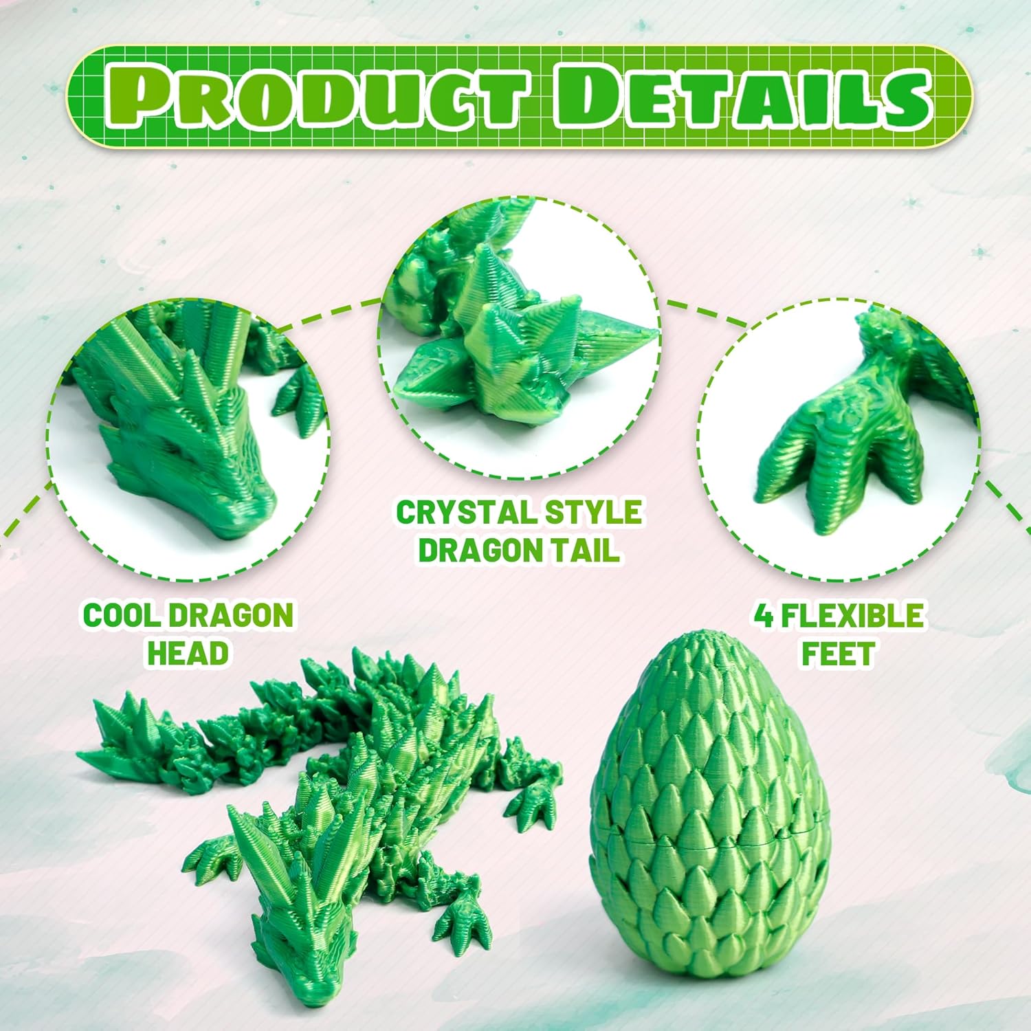 4 Pack 3D Printed Dragon in Egg - Mini 3D Eggs with Articulated Crystal Dragon Inside, Cute Fidget Toy, Birthday Gift, Desk Pet Figure, Easter Basket Essentials (4A1) - Image 5