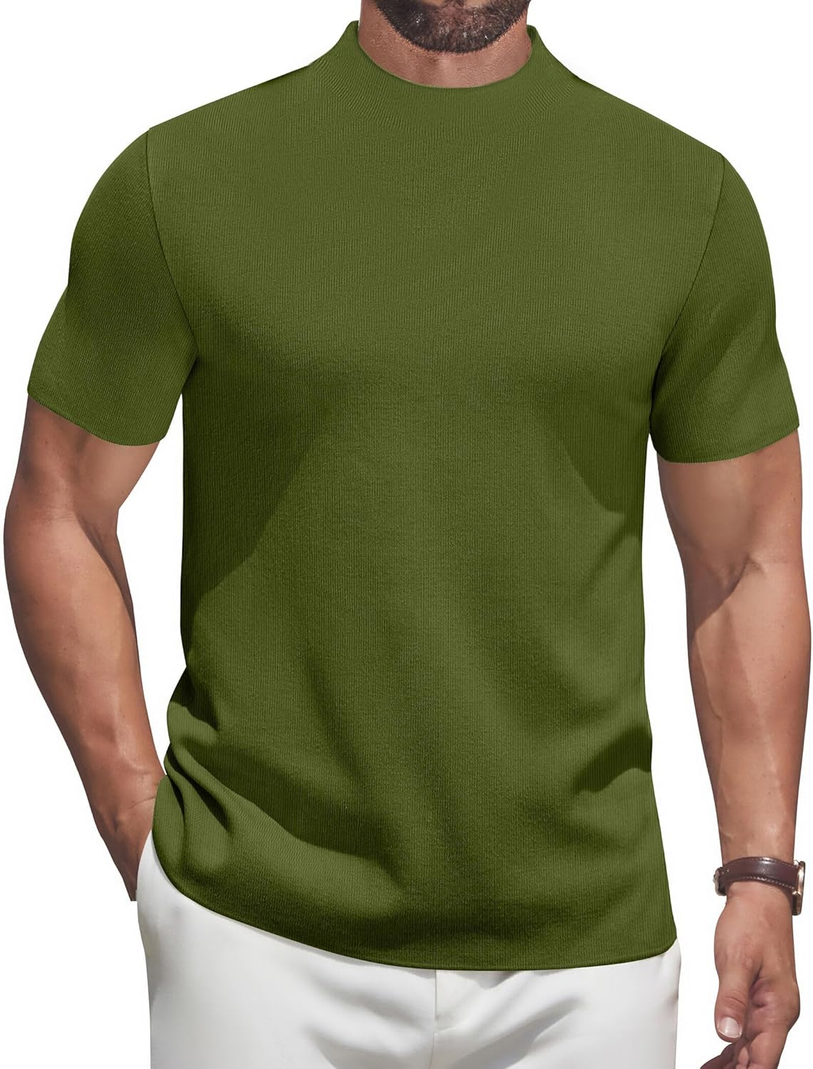 COOFANDY Men's Mock Turtleneck Sweater Short Sleeve Casual Knitted T-Shirts Thermal Tops Solid Basic Tee