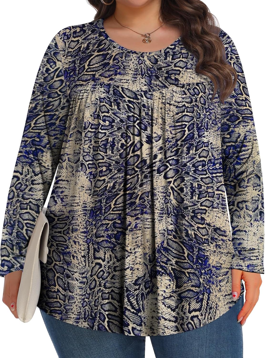 Plus Size Tops for Women Fall Long Sleeve Shirts Crew Neck Casual Loose Tunic Blouse 1X-5X - Image 3