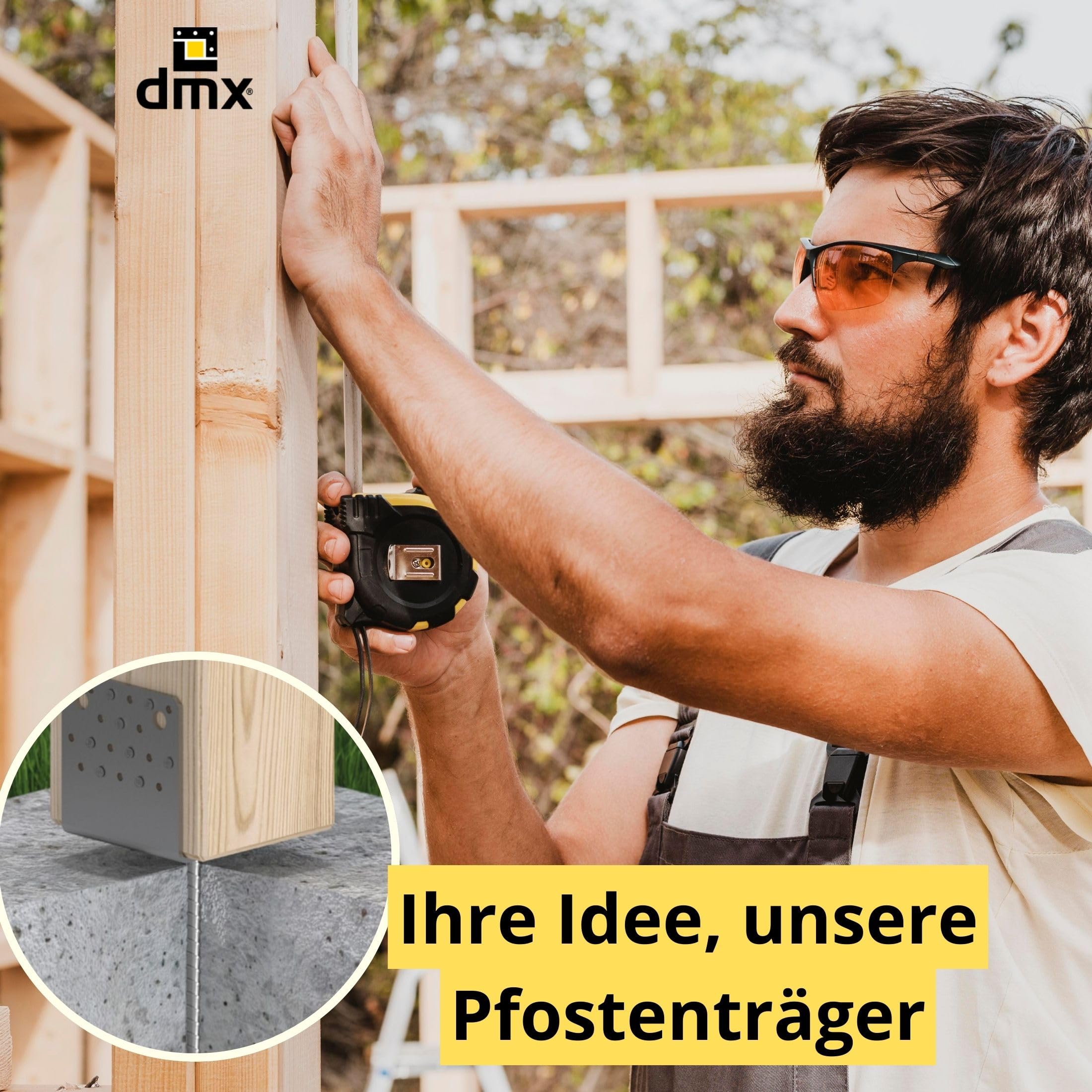 DMX U Pfostenträger 120x120 - Anker zum Einbetonieren - Pfostenanker 4er Set | U profil - Pfostenträger zum einbetonieren - Stützenfuß für Zaunpfosten - Holzpfosten - Anker - Terrasse, - Carport Pavillon
