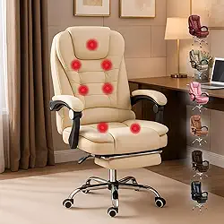 Cadeira de Escritório Com 7 Pontos Massagem Presidente Apoio Pés (Branco)