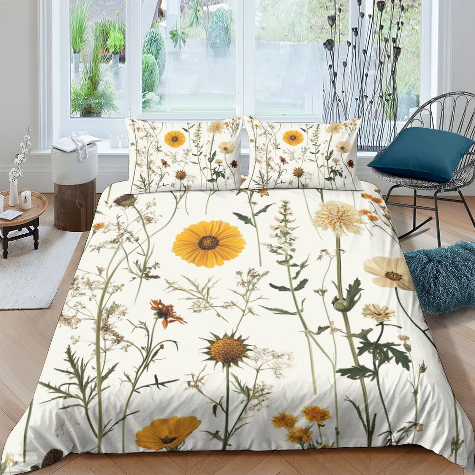 Ropa De Cama con Diseño De Plantas y Flores En 3D Juego De Funda De Edredón De Geometría Juego De Ropa De Cama para Adultos Adolescentes Y Niños King（220x240cm）