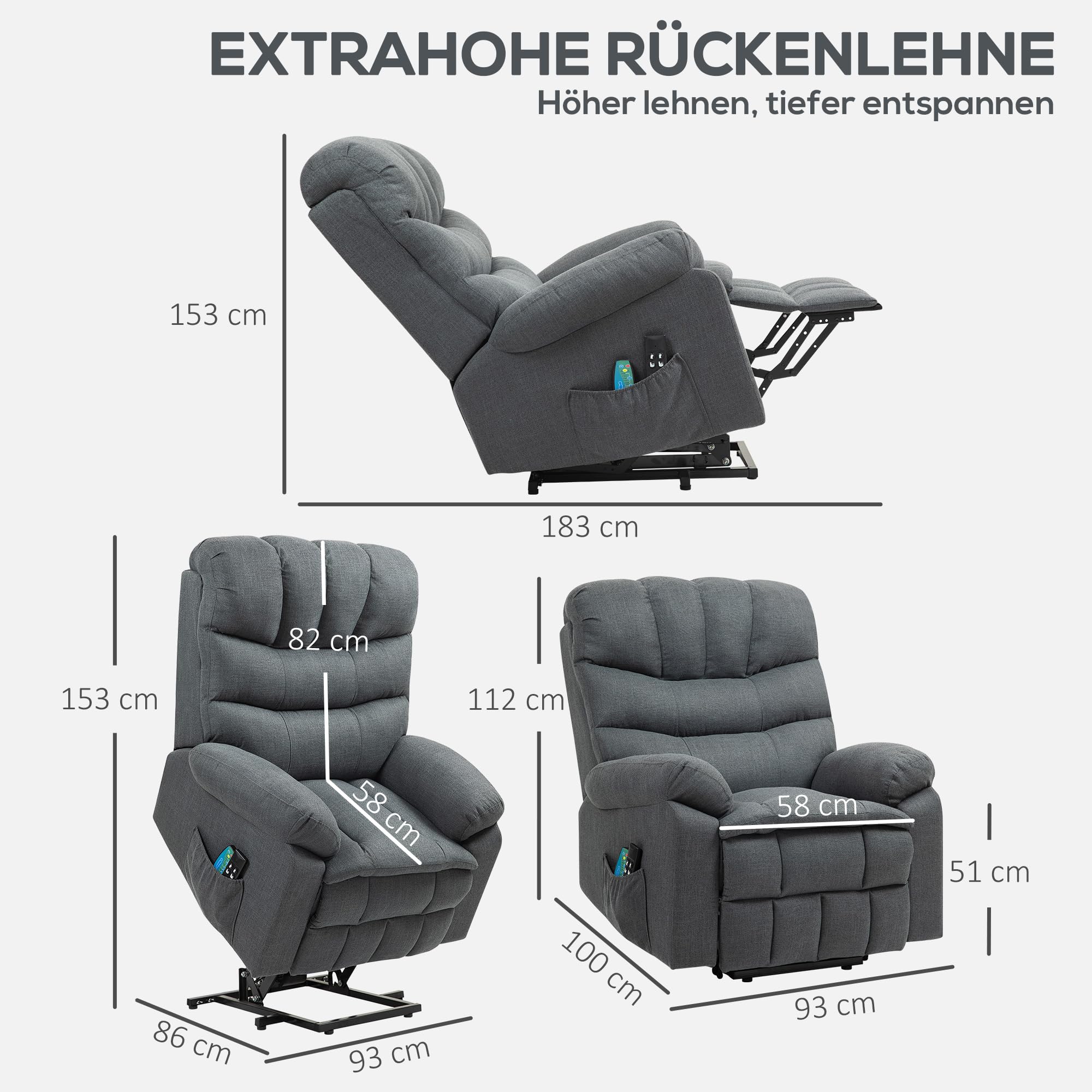 HOMCOM Poltrona recliner massaggiante elettrica grigio scuro