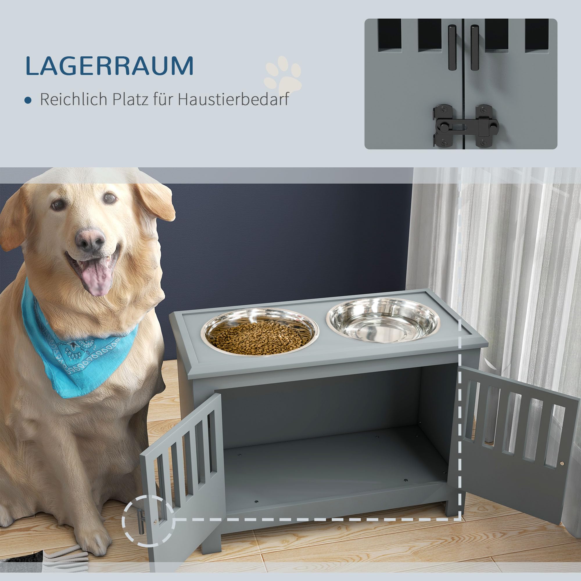 PawHut Erhöhter Hundenapf Futternapf mit Ständer Wassernapf 2 x 2L Edelstahlnäpfen Futterstation für extra große Hunde, Grau