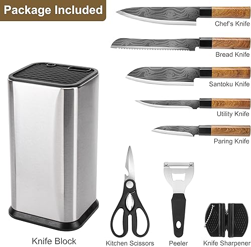 Miniatura 2 de RedCall Knife Set,9 Piece Kitchen Knife Block Set,High Carbon Stainless Steel Ultra Sharp Knife Set with Block for Kitchen,Chef Knife, Bread Knife,
