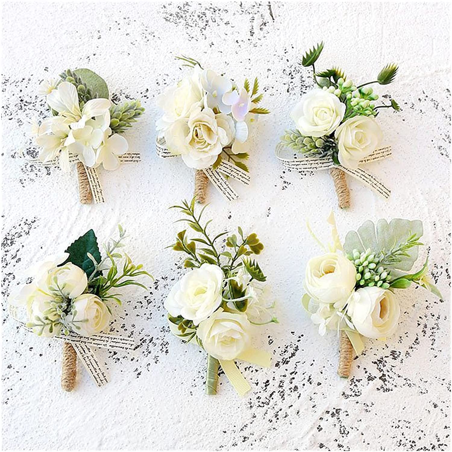 Handgelenkskorsagen für Hochzeiten， Künstliche Weiße Rose Blume Bräutigam Boutonniere Männer Corsage Event Zubehör Party Pin Dekoration(Style E)