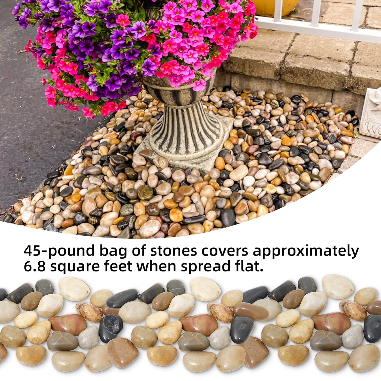 45LB 1"-2" Decorative River Rocks for Plants, Polished Pebbles for Garden Landscaping, Planters,Aquarium,Vase Fillers, Indoor & Outdoor Decor