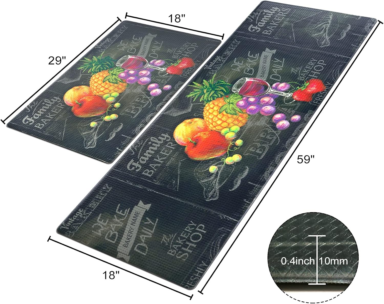Anti Fatigue Kitchen Rugs Set, KIMODE 2 Piece Comfort Soft PVC Leather Heavy Duty Standing Mats, Waterproof Non Slip Rubber Back Kitchen Floor Mats and Runner Set For Indoor Home, 18" x 29"+18" x 59"