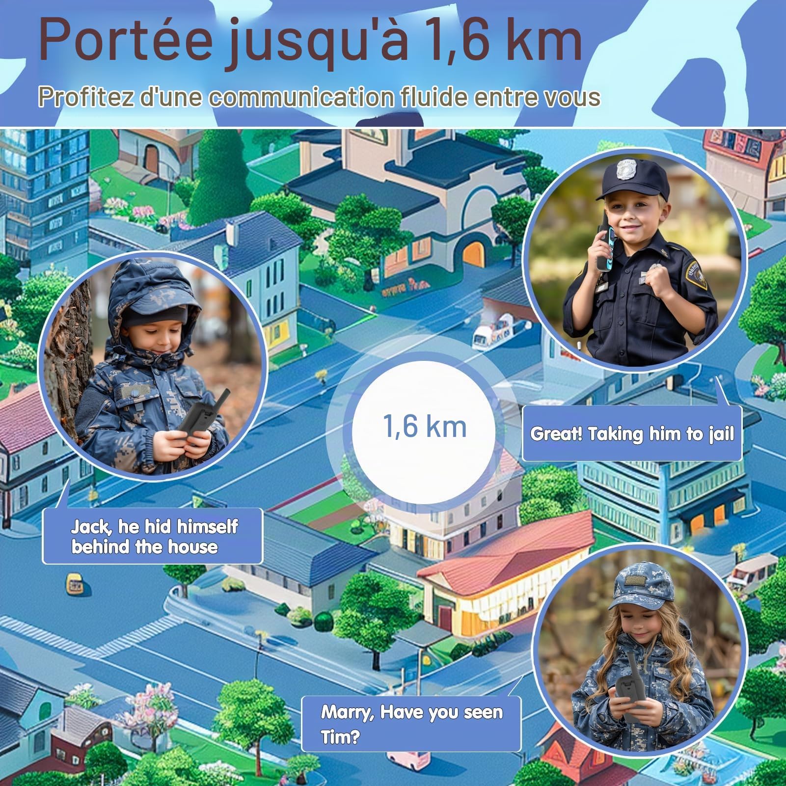 QUOLIX Talkie Walkie pour Enfants, Rechargeables Talkies-Walkies 2 Voies Longue Portée 8 Canaux avec Fonction Vox, Cadeau pour Filles Garçons de 3 à 12 Ans (Camouflage_Bleu+Vert)