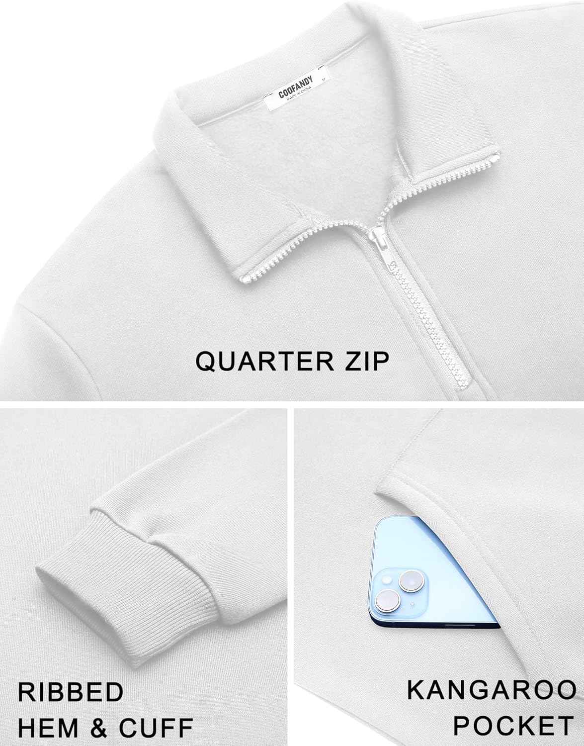 COOFANDY Mens Quarter Zip Pullover Fleece Lined Sweatshirts Long Sleeve Mock Neck Sweater with Pocket - Image 5