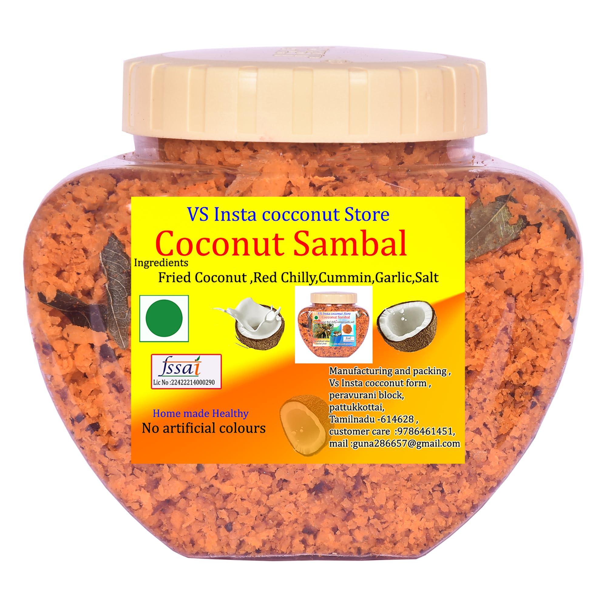 Coconut Dry Powder Chutney Powder Spicy Chutney Dry Flakes Coconut Fried red Chilli Powder Garlic Cardamom Cumin Salt Coconut Premix Sambal (250gr) Direct Eatable for All Rice Side Dish