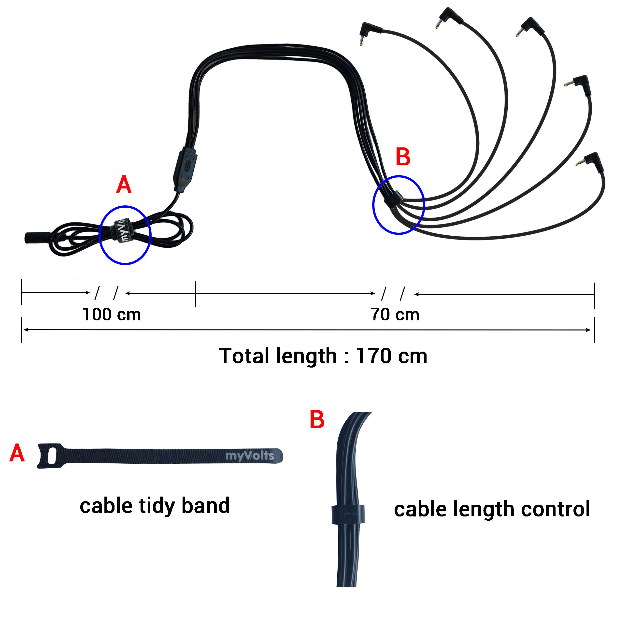 5-way power splitter cable for Korg Volca by MyVolts - Black (5-way splitter only)