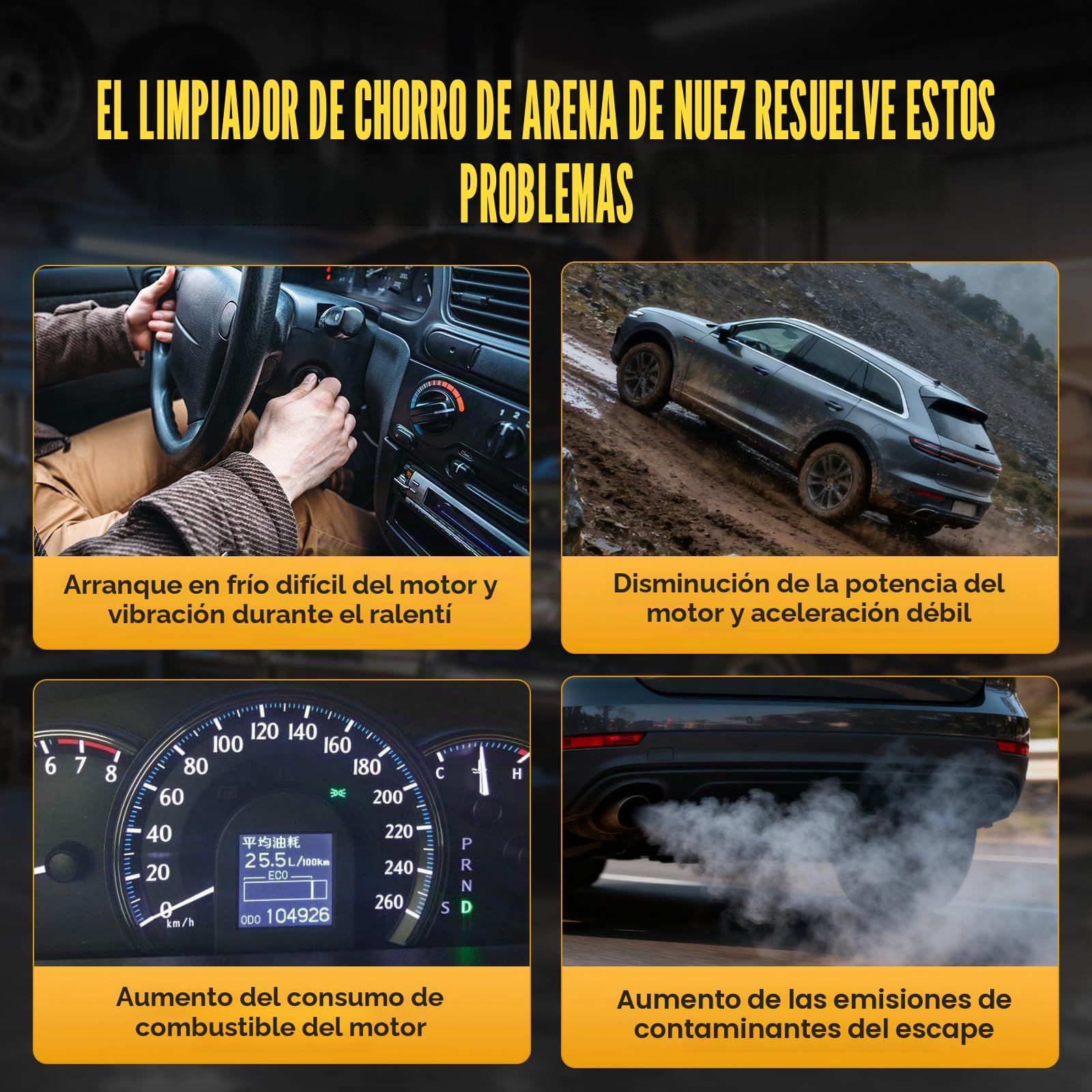 Máquina de chorro de arena de nuez HTS558, Eliminación de carbono en motor para reducir consumo de combustible, limpieza de válvulas de admisión - Incluye 5 adaptadores y 2 kg de arena de nuez
