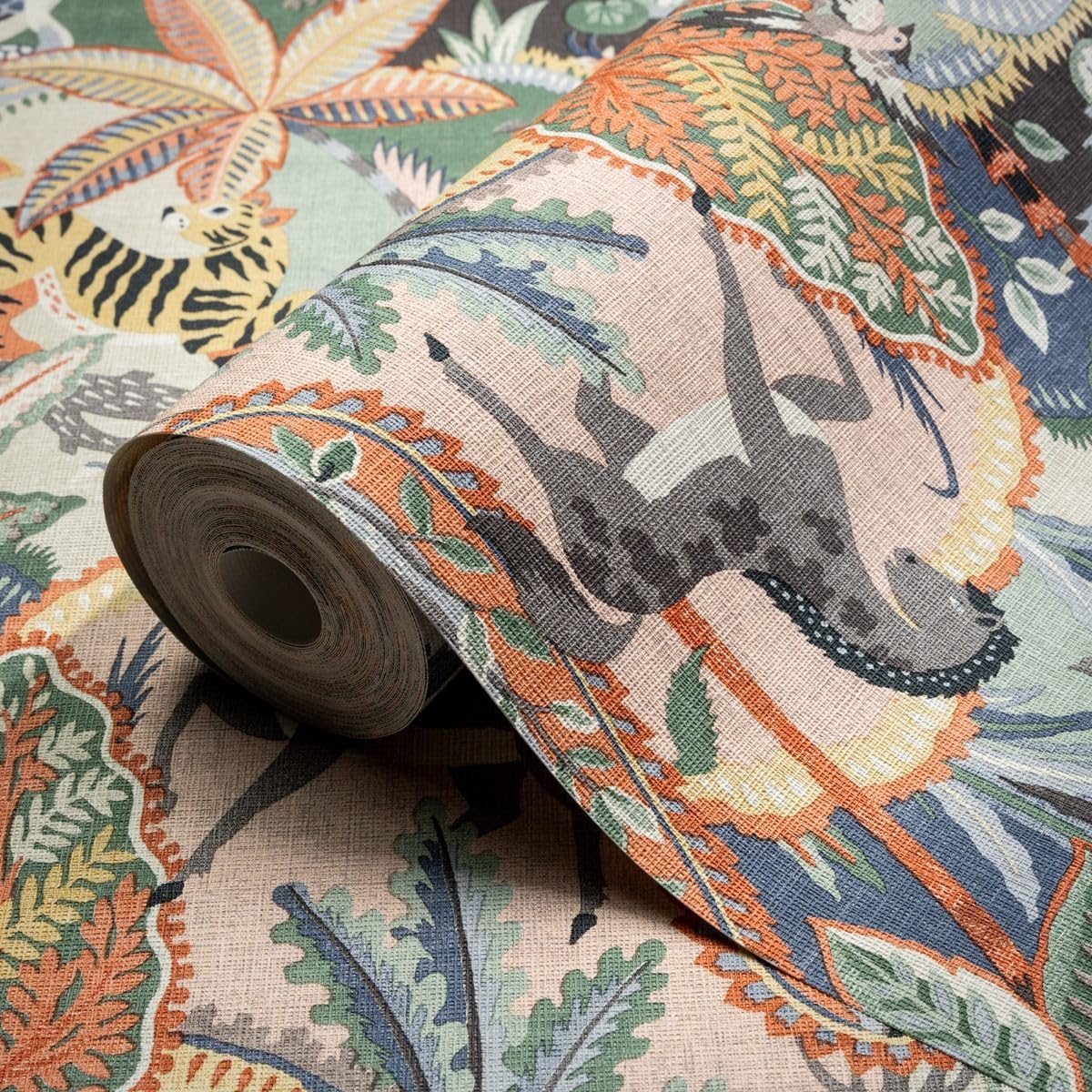 Animal Garden Wallpaper Green Orange Multicoloured Paste The Wall Vinyl Jungle