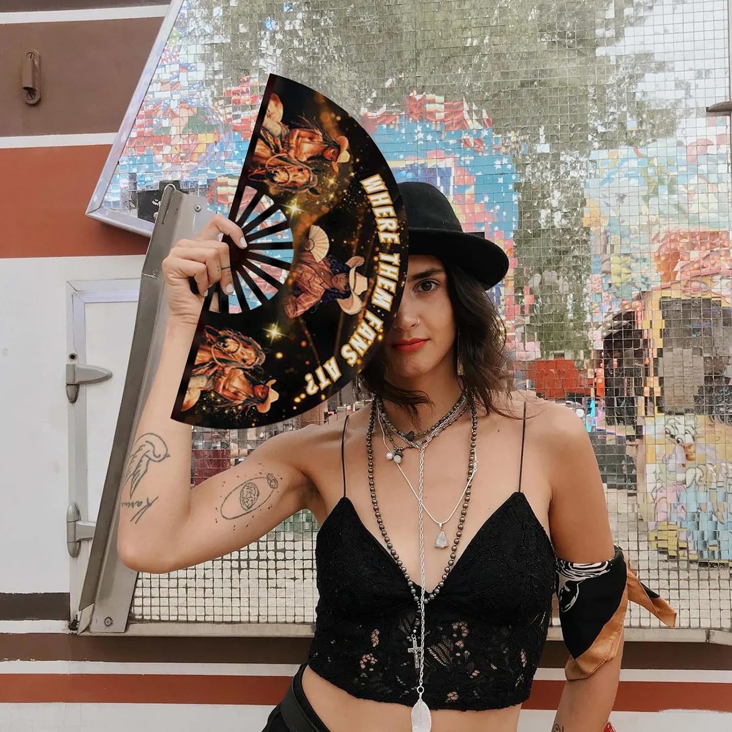 Double-Sided Boots On The Ground Fans For Line Dancing Popping Clack, Where Them Fans At Large Folding Hand Fans For Women