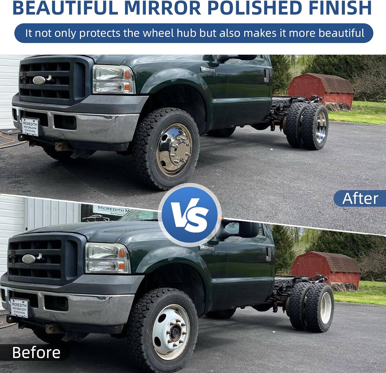hightall 19.5 Wheel Simulators, 19.5" 10 Lug Stainless Steel Hubcaps,Polished Surface,2Pcs Front Wheel/2Pcs Rear Wheel,Bolts On Wheel Cover Set Compatible with Ford 1999-2002 F450/F550