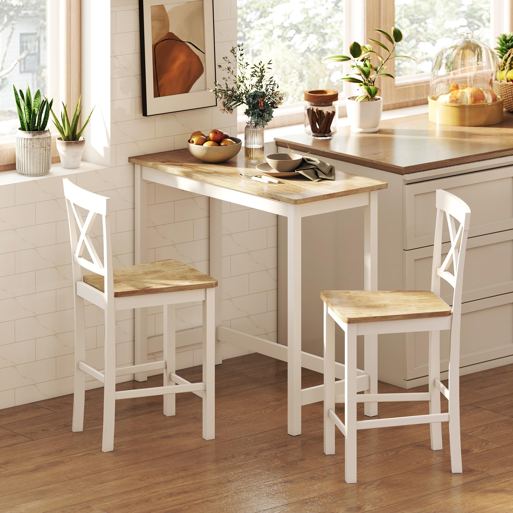 HOMCOM Barhocker 2er Set Armlose Küchenstühle mit Rückenlehne, Eiche