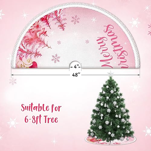 Miniatura 4 de Falda de árbol de Navidad rosa de 48 pulgadas, tapete de terciopelo de dos capas para árbol de Navidad, regalo para decoración navideña, falda