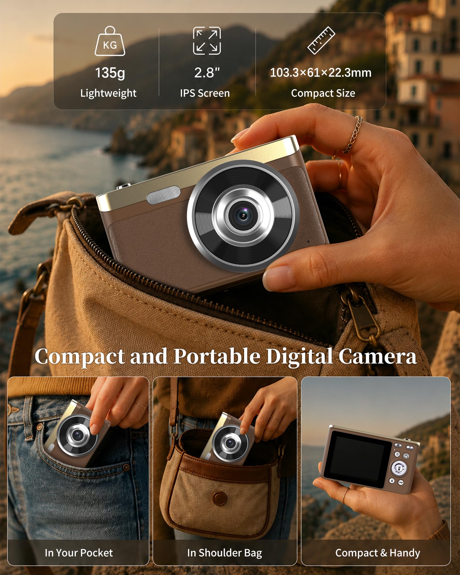 Fotocamera digitale 4K, 48 MP, messa a fuoco automatica, con schermo da 2,8", zoom digitale 16x, scheda SD da 64 GB, portatile, compatta per bambini, adolescenti e principianti