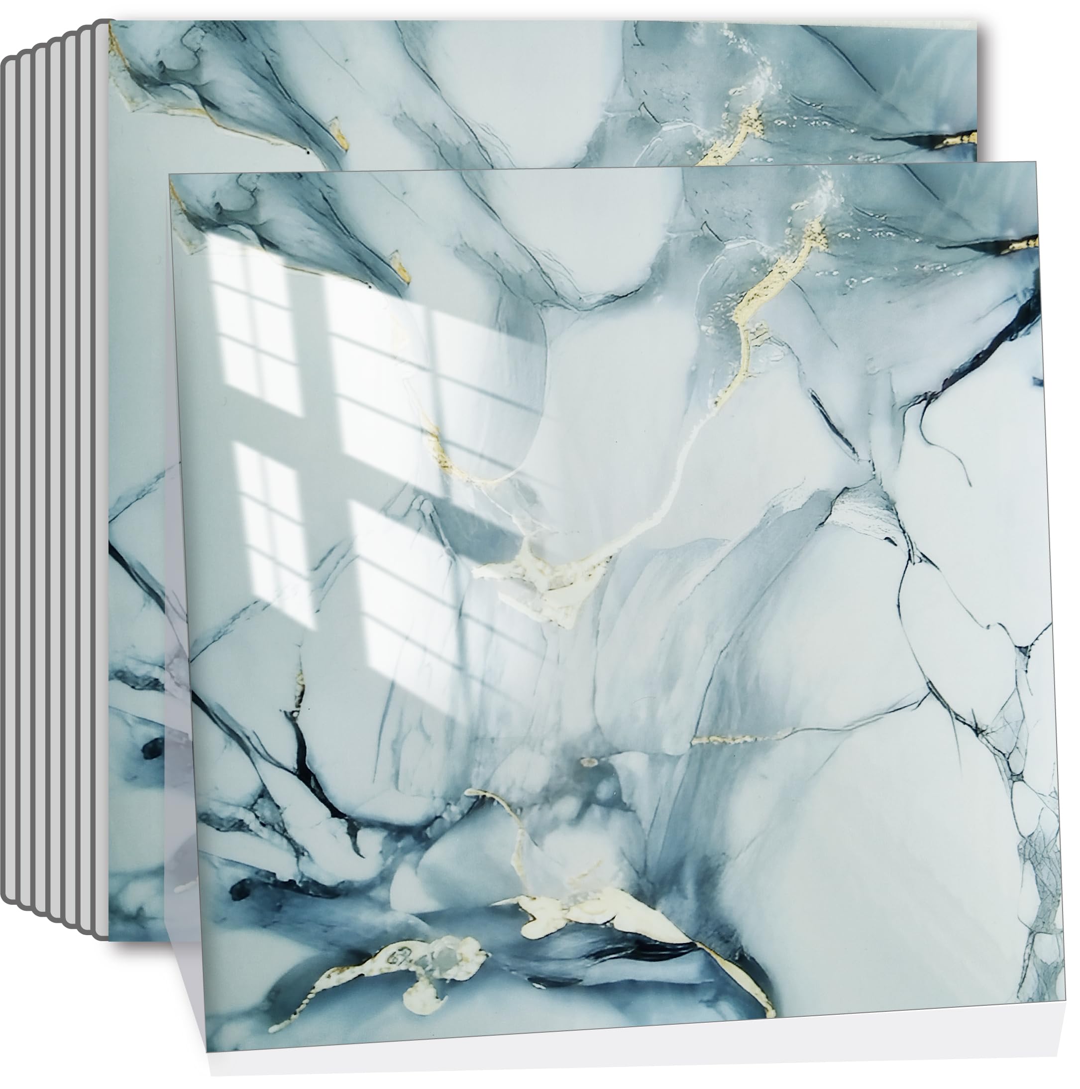 10 Sheets Peel and Stick Backsplash Marble Look 12"X12" Self Adhesive Wall Tile Back Splashes for Kitchen Bathroom Colorful Tiles (10, Golden Flowers)