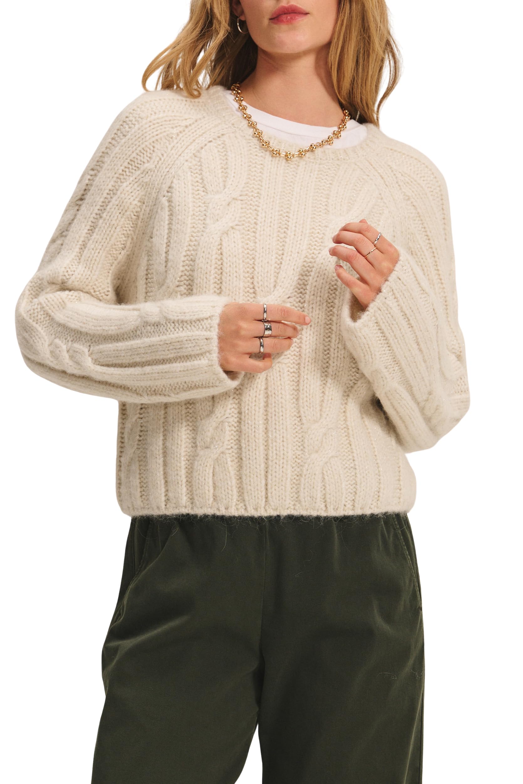 VELVET BY GRAHAM SPENCER Womens Marina Cable Knit Sweater Ivory Small