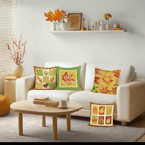 Miniatura 7 de Bonhause Juego de 4 fundas de almohada decorativas de hojas de arce de 18 x 18 pulgadas, fundas de almohada decorativas de hojas de otoño, almohadas