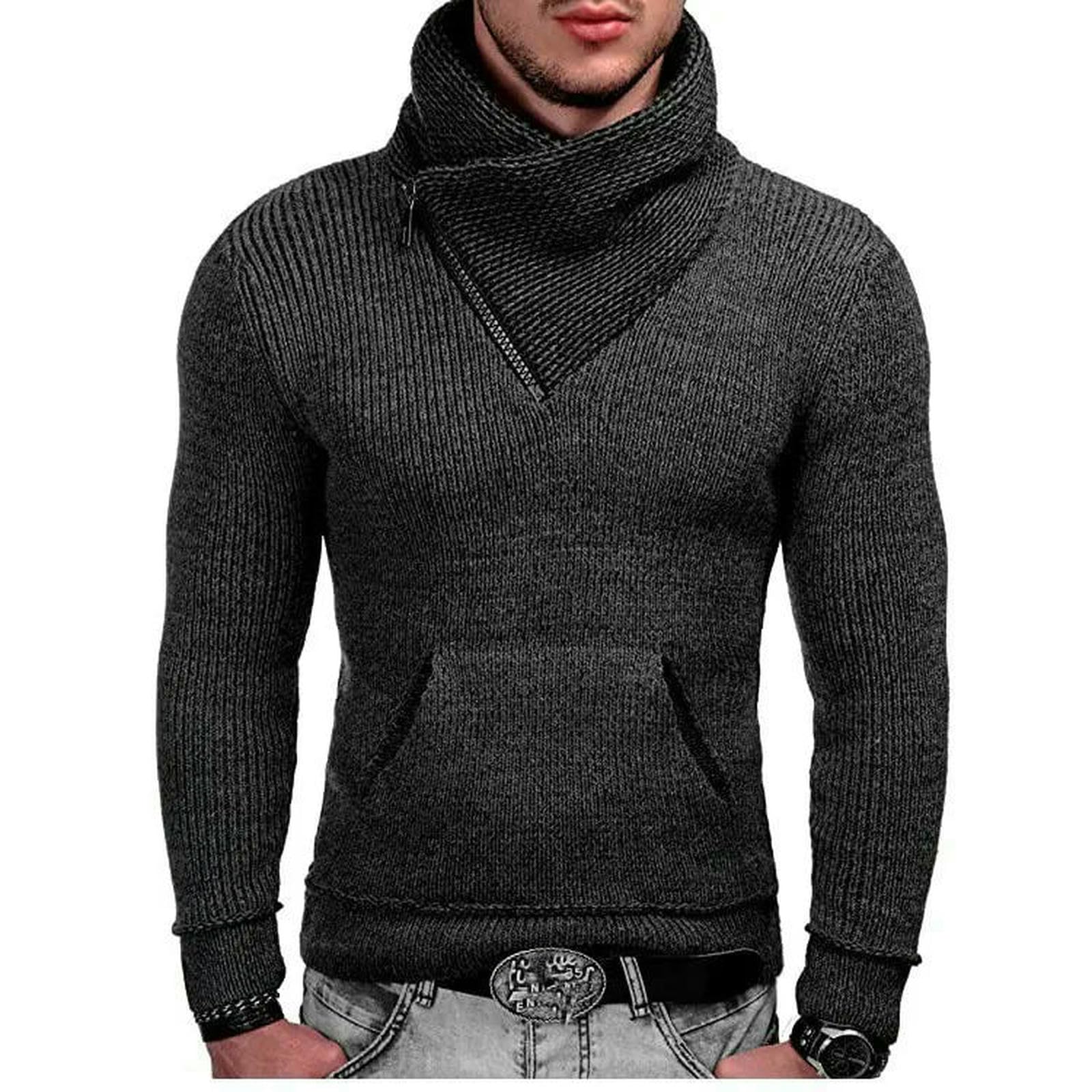 Jersey HombresuéTer Hombre Otoño E Invierno Suéter De Los Hombres Manga Larga Cuello Alto Bolsillo Moda Prendas Punto-Blanco-XL