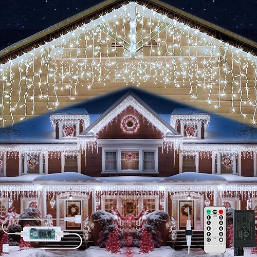 Miniatura 1 de QLIRJAD Luces de carámbano para exteriores, 66 pies, 600 luces LED de Navidad para exteriores, cadena de luces conectables, impermeables,