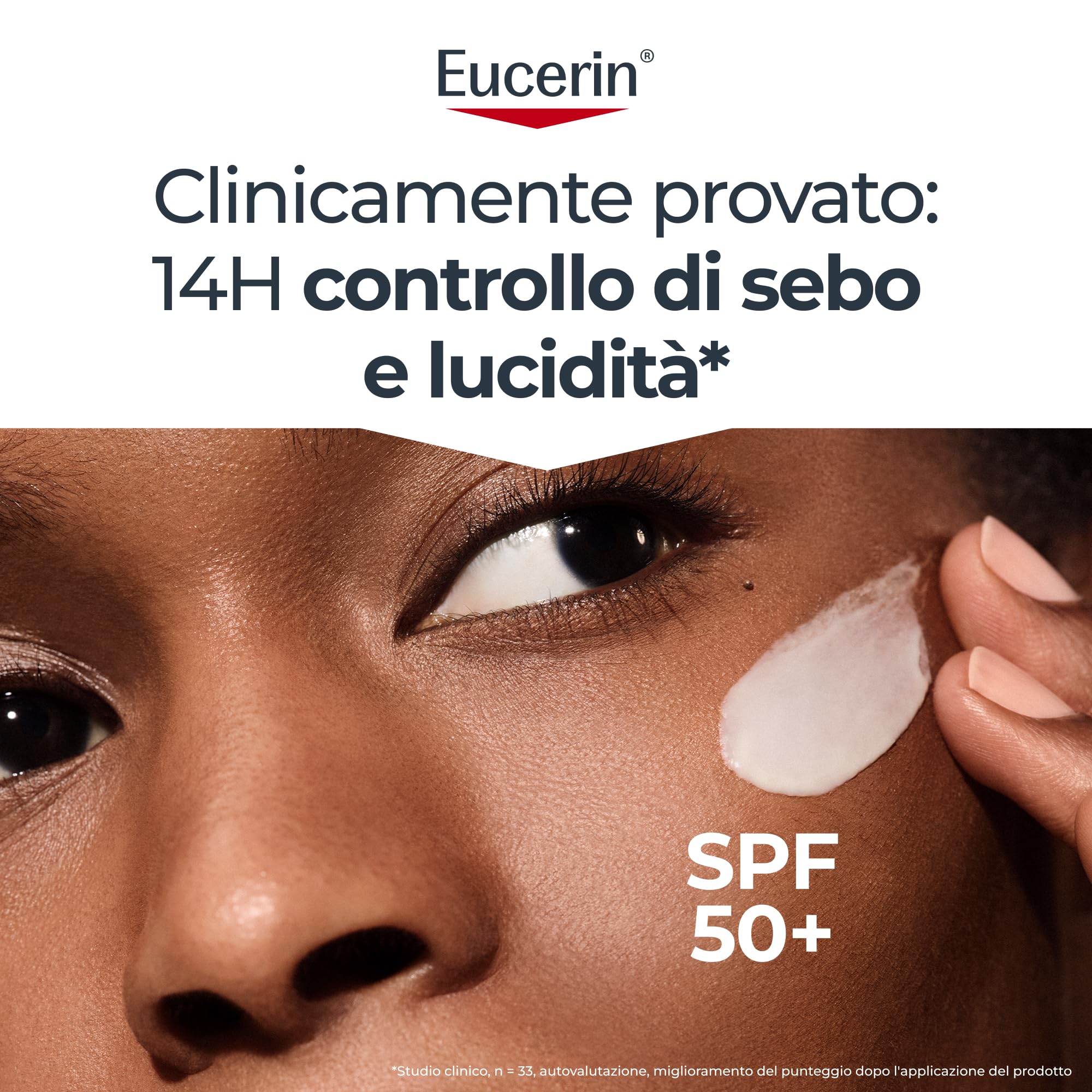 Eucerin Oil Control Dry Touch Face Sun Gel-Creme SPF50+ 50 ml, Crema solare viso 50+ opacizzante, Protezione solare viso 50+ senza profumo, Texture ultra leggera per pelle grassa, acneica e sensibile