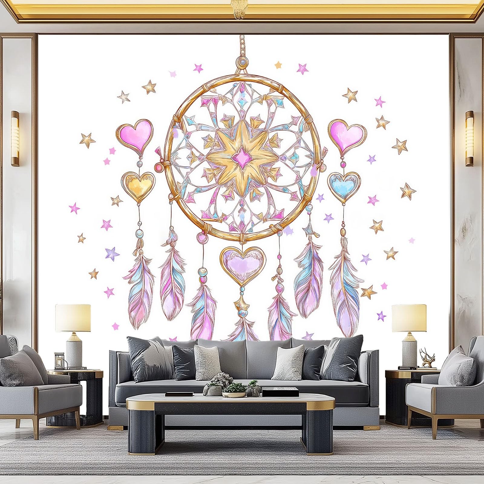 Moderne Fototapete Vliestapete Rosa250 x 175 cm - Boho Feder Traumfänger für Schlafzimmer Wohnzimmer Kinderzimmer - Hochwertige Wandtapete Vlies Wanddekoration Großformat Design