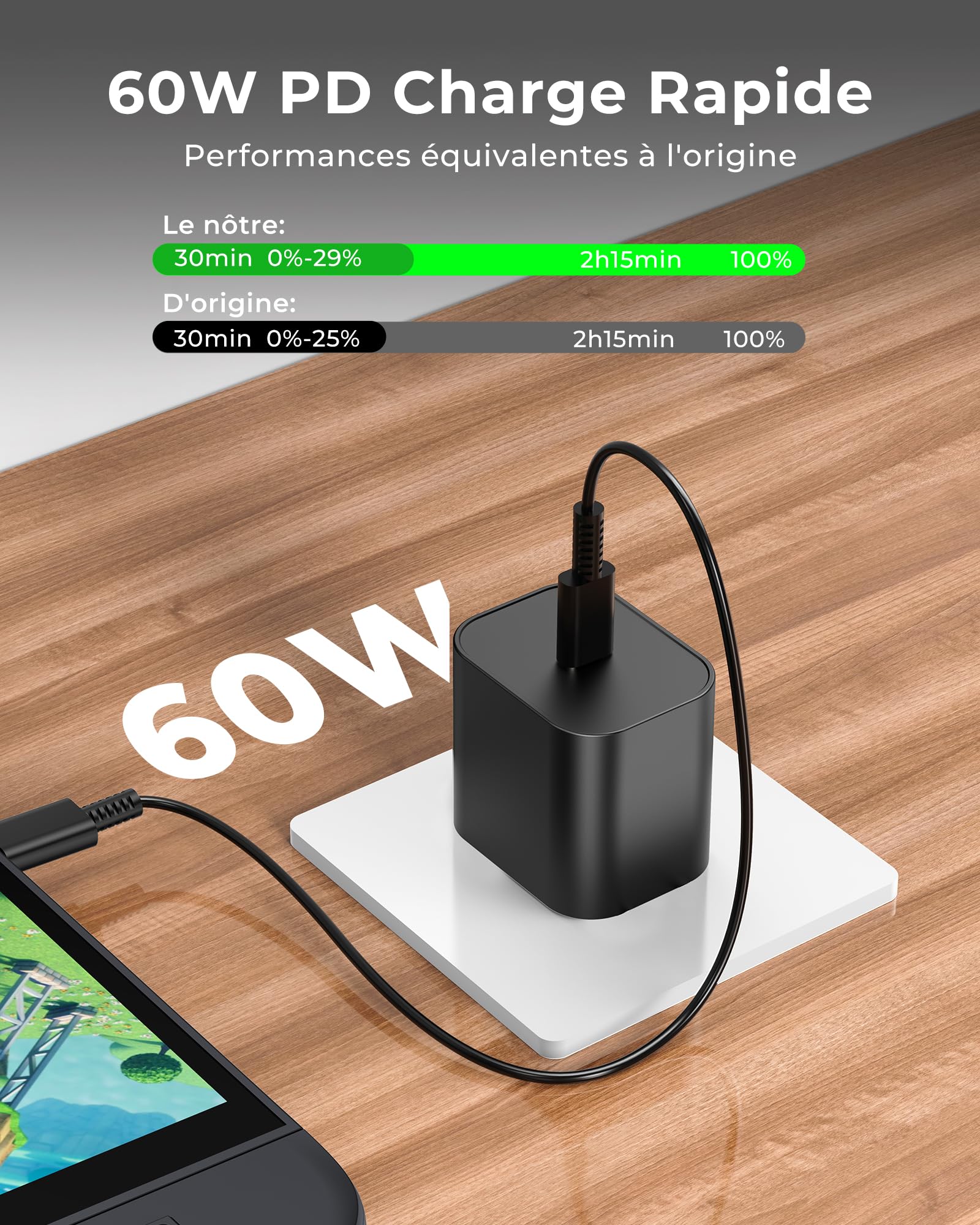 Image secondaire de Chargeur Rapide Antank 60W pour Nintendo Switch 2 avec Câble USB-C