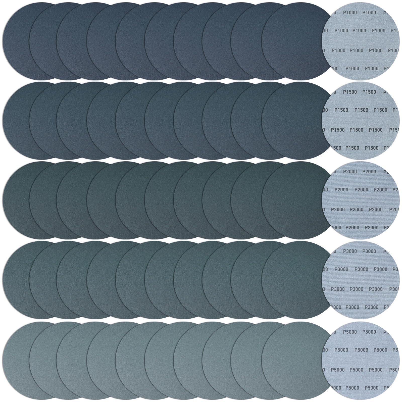 6 Inch 50 Pcs Wet Dry Sanding Discs Hook and Loop 1000 1500 2000 3000 5000 Grit Waterproof Sandpaper Silicon Carbide for Random Orbital Sander