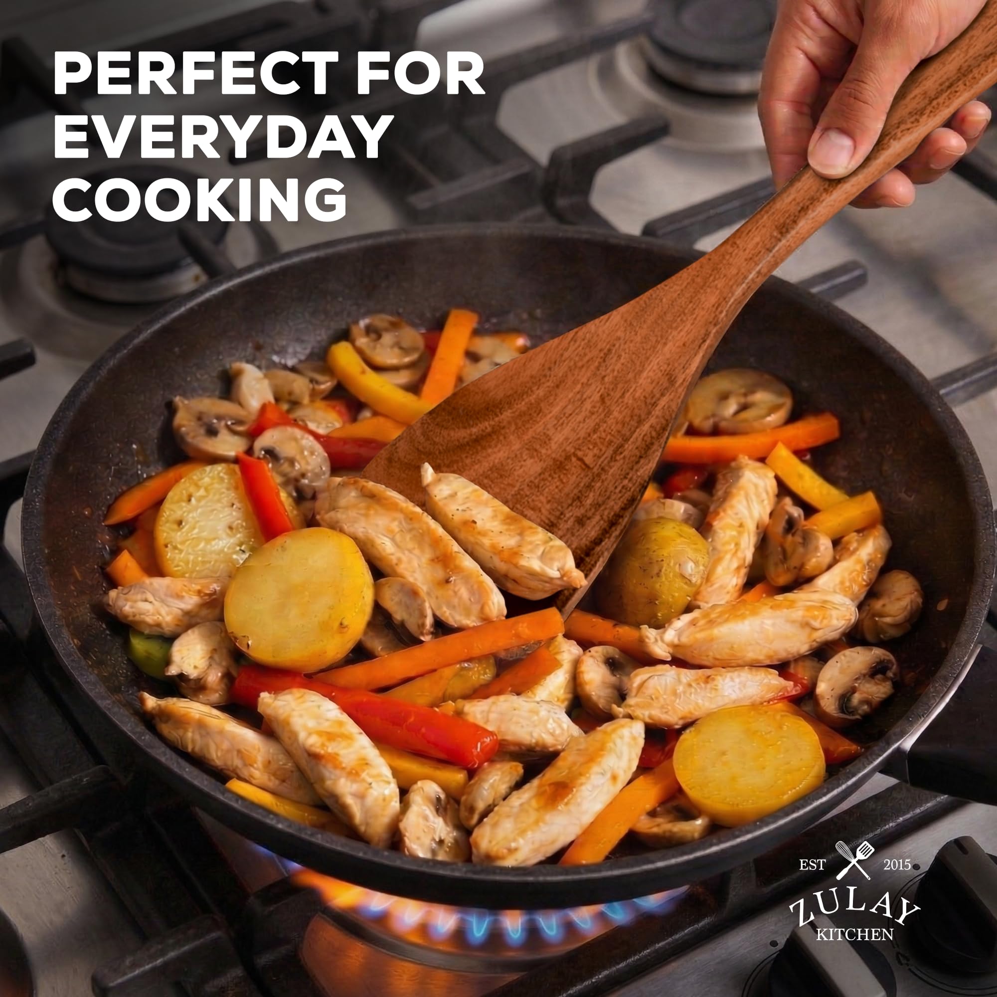 Zulay Kitchen Set di utensili in legno di teak da 9 pezzi per cucinare – Set di utensili in teak naturale con confezione regalo premium – Cucchiai in legno antiaderenti per cucinare – Set regalo da