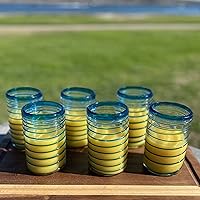 Vista 3 de Dos Sueños Hand Blown Mexican Drinking Glasses – Set of 6 Glasses with an Aqua Spiral Design (14 oz each)