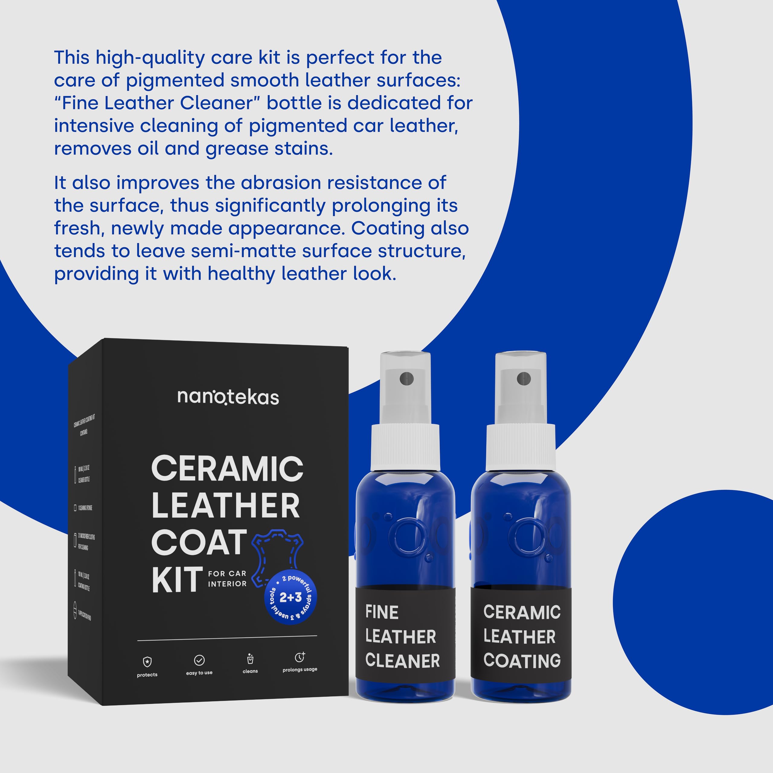 Kit nettoyant pour cuir et revêtement céramique : protection durable pour cuir vegan Tesla, sièges de voiture, meubles et chaussures – Bouclier nano céramique universel pour repousser la