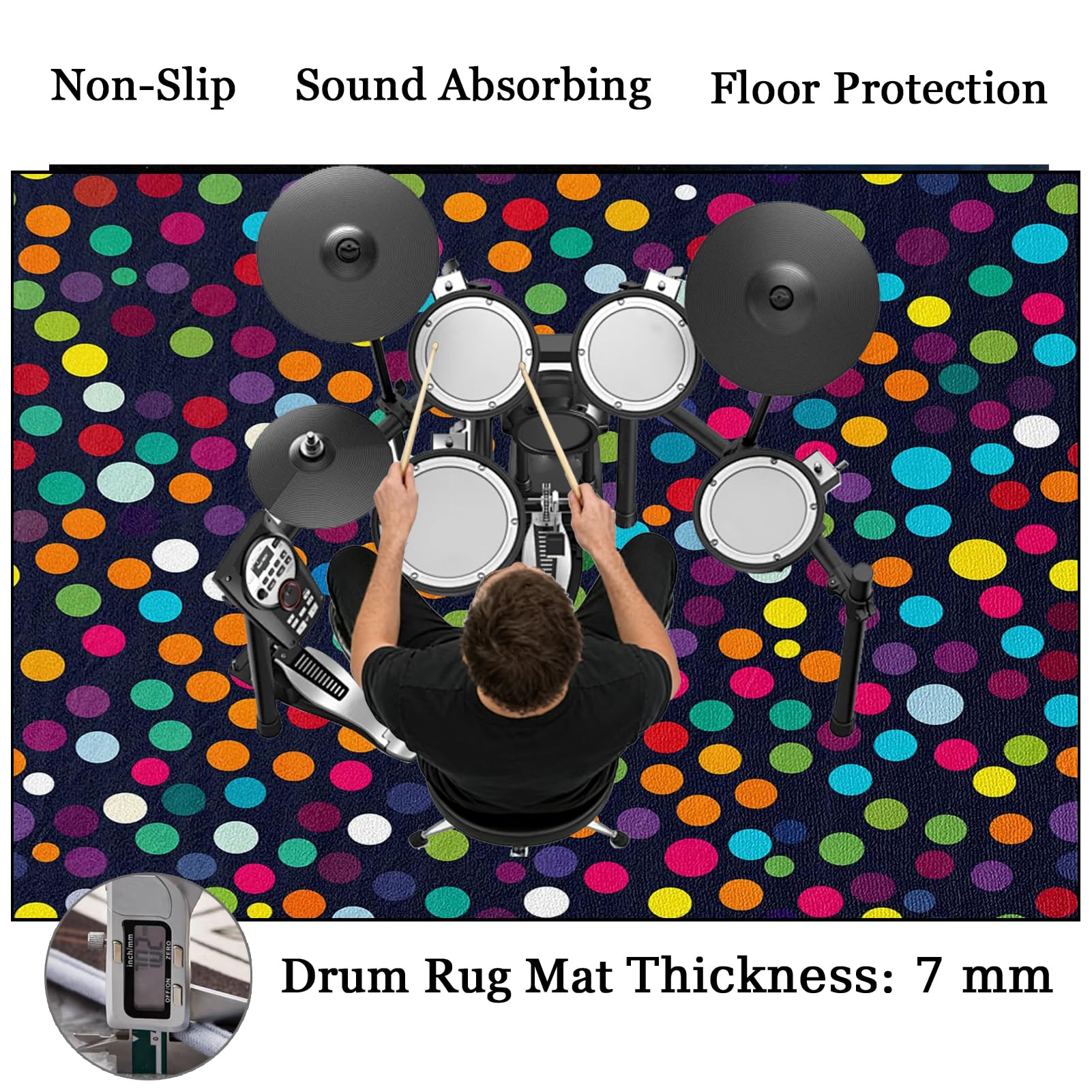 Tappetino per Batteria Acustica 230 x 200 cm Tappeto Batteria Elettronica Antiscivolo Tappeto a Tamburo Insonorizzato Tappeto Drum Carpet, per Rullante Grancassa Batteria Jazz e Strumenti Musicali