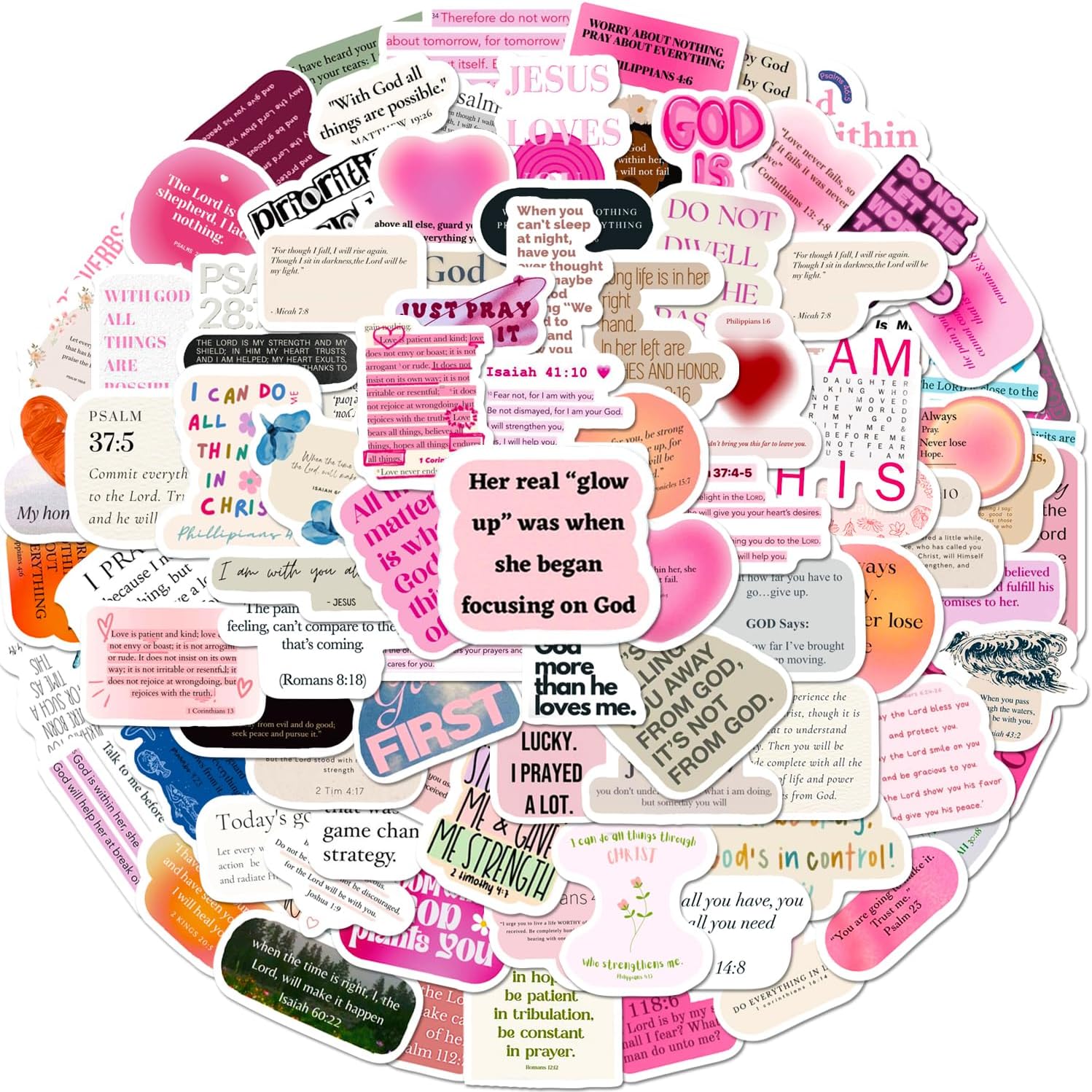 100 PCS Bible Verse Stickers Cute Vinyl Waterproof Stickers for Laptop,Guitar,Motorcycle,Bike,Skateboard,Luggage,Phone,Hydro Flask, Gift for Kids Teen Birthday Party