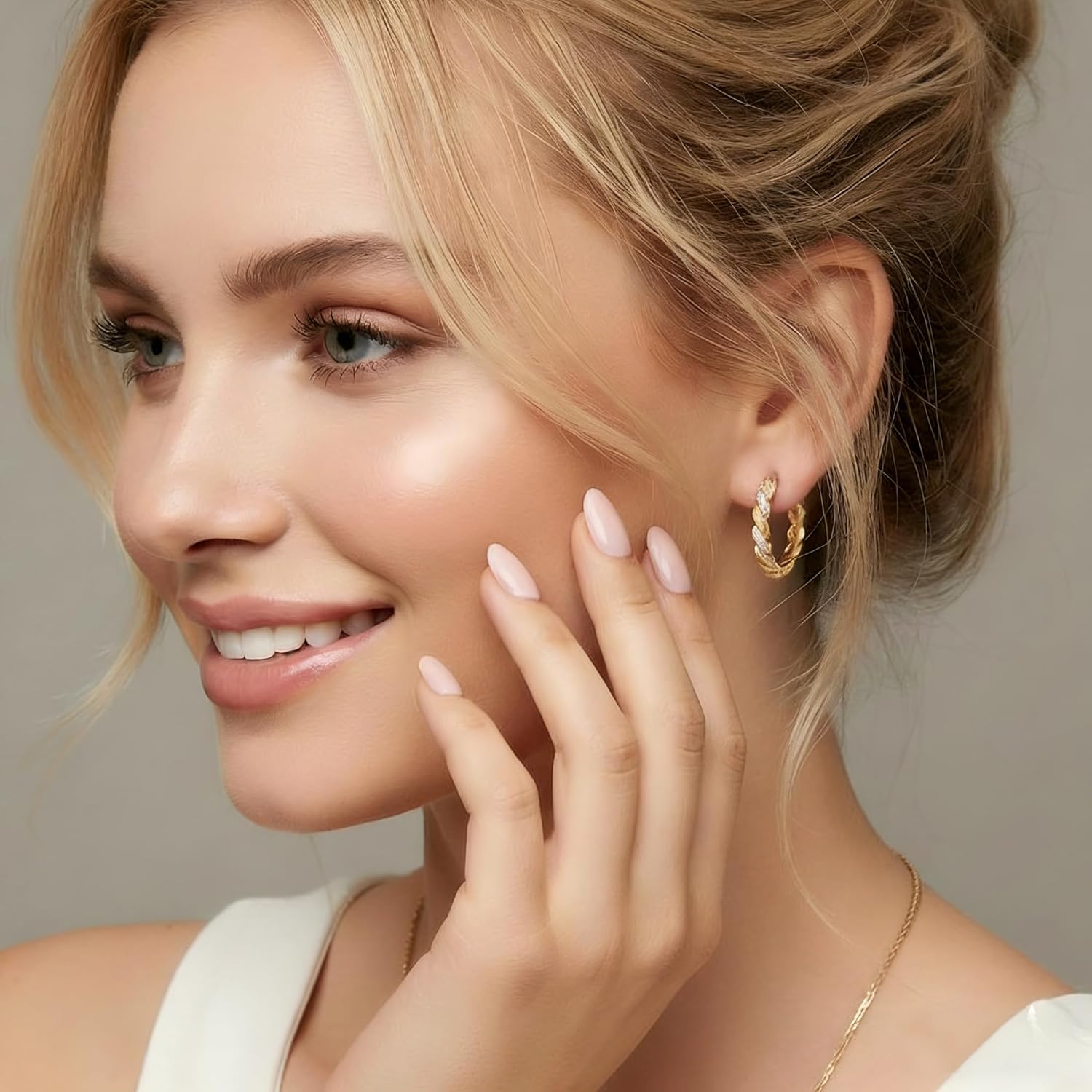 Gold Hoop Earrings 14K Gold Earring for Women Twisted Design with Sculpted Texture Hoops Earring for Womens Minimalist Diamond Earring Gift Jewelry 25mm - Image 7