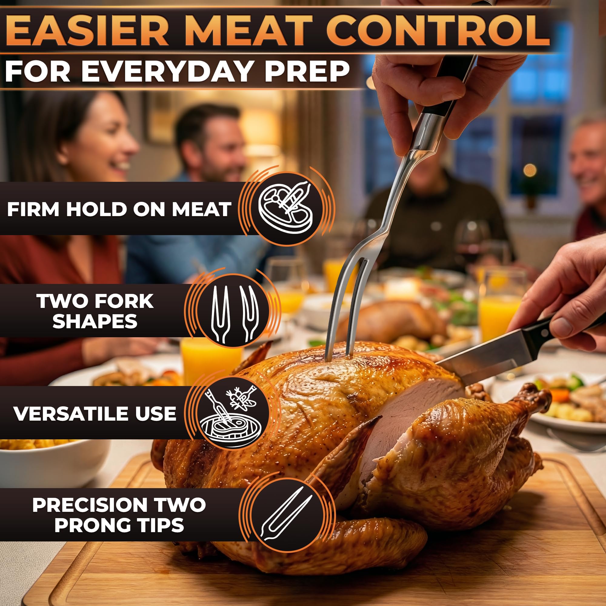 2 tenedores para trinchar carne, tenedor de carne de acero inoxidable con mango resistente al calor para asar, cocinar, servir, utensilios de tallado rectos y curvados fáciles de limpiar con diseño