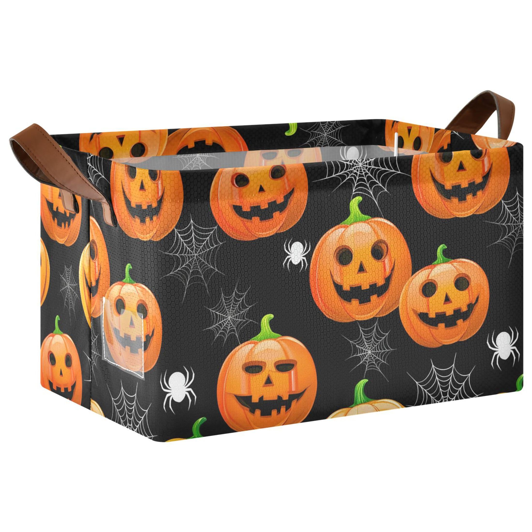 Kutsu Pumpkins Foldable Storage Basket Collapsible Bin With Handles For Shelves