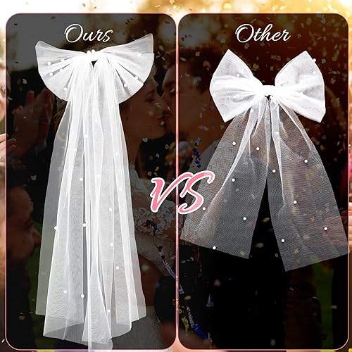 Miniatura 4 de Velo de lazo de pelo de perlas nupciales, lazo de pelo blanco perla, velo de boda con pasador, decoraciones de despedida de soltera, regalos de dama