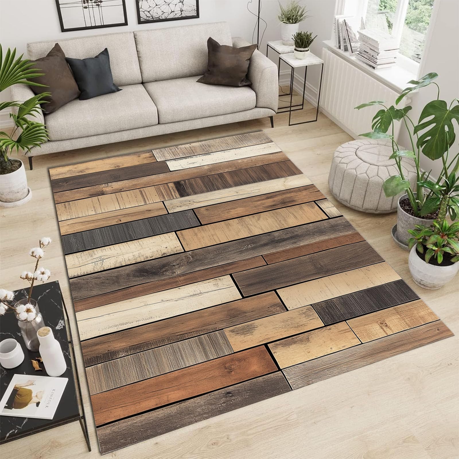 Tapis poils courts brun foncé vintage 120x180cm lavable pour salon