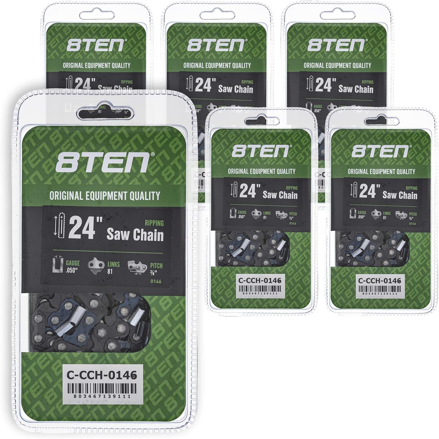 8TEN Ripping Chainsaw Chain 24 Inch .050 3/8 81DL For Echo CS-600P Jonsered 2260 Craftsman Pro-55 (2 Pack)